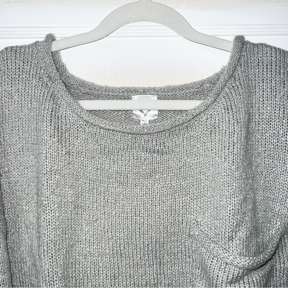 Freshman 1996 Wide Neck Distressed Knit Sweater - Gray, Size M - Picture 4 of 12